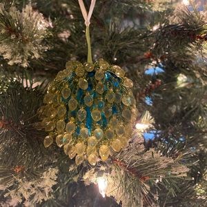 Christmas Beaded Crystal Hanging Dec Ball in Peacock Turquoise Lime Green